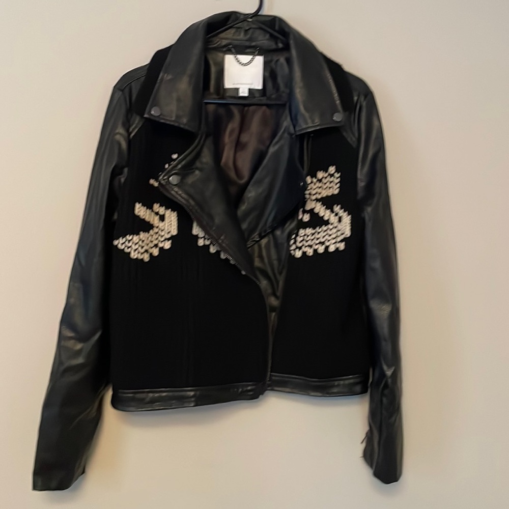 Anthropologie Faux Leather Sweater Jacket